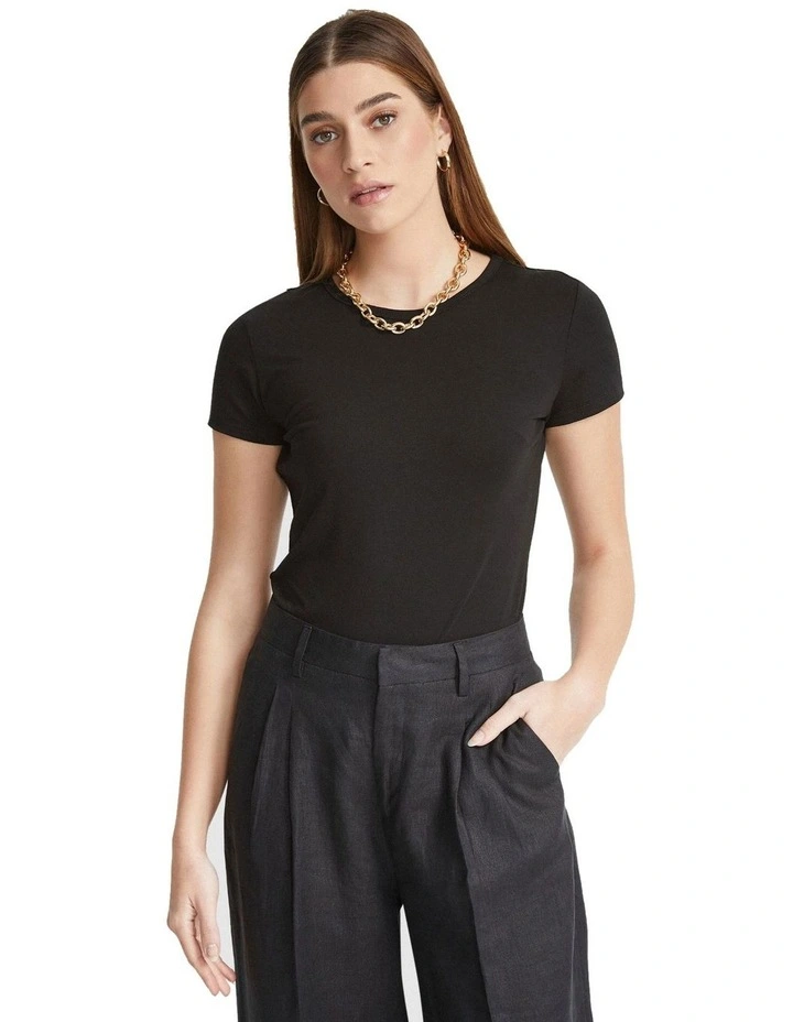 Imogen Fine Knit Crew Neck T-shirt in Black