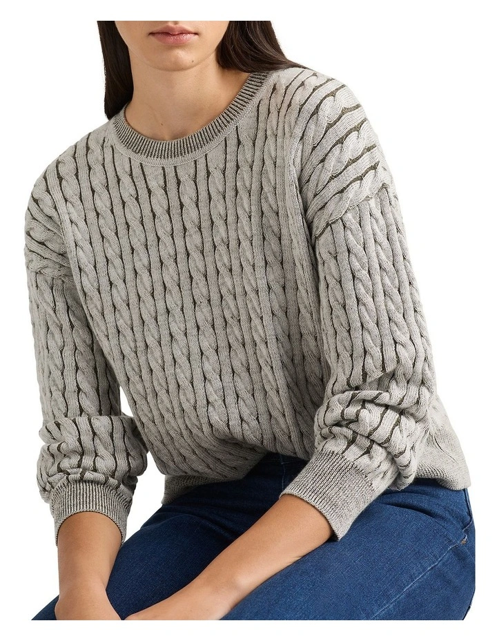 Berryl Merino Cable Knit Jumper in Pesto/Ivory