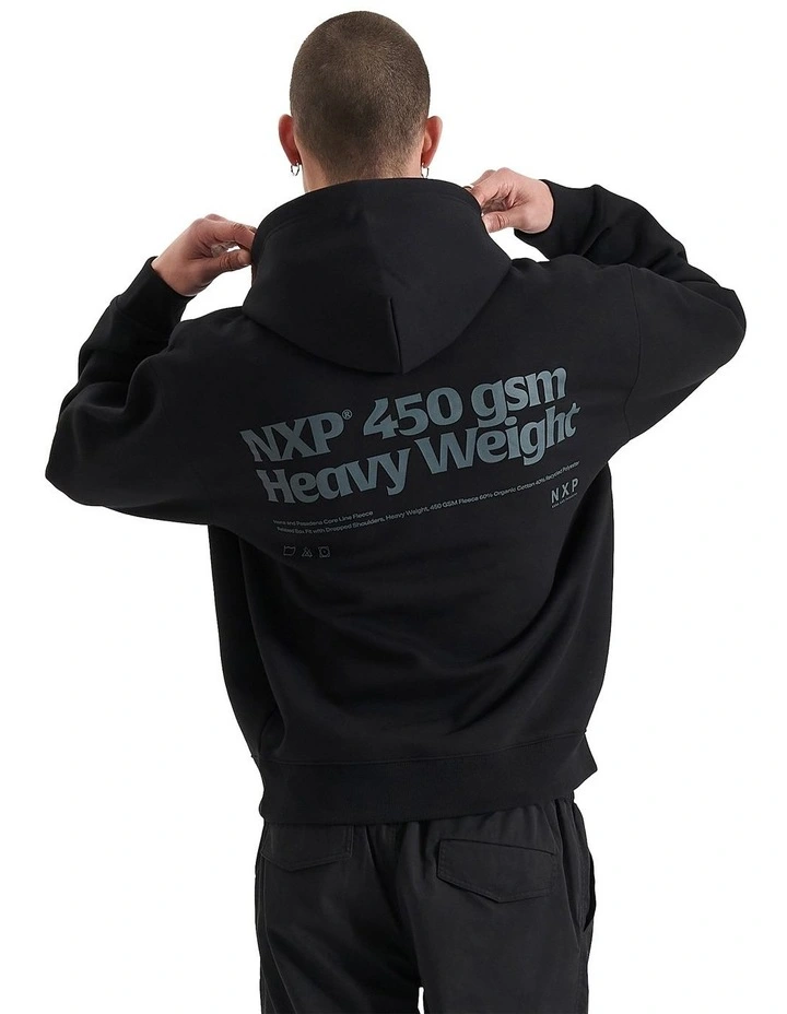 Core Line Heavy Box Fit Hooded Sweater in Black