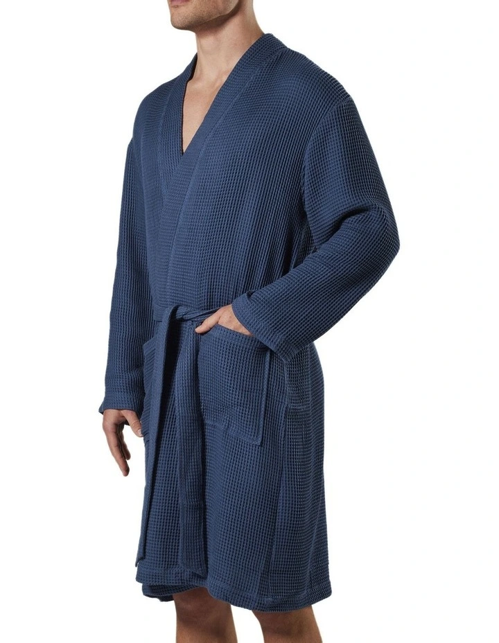Waffle Texture Bamboo Woven Robe in Denim