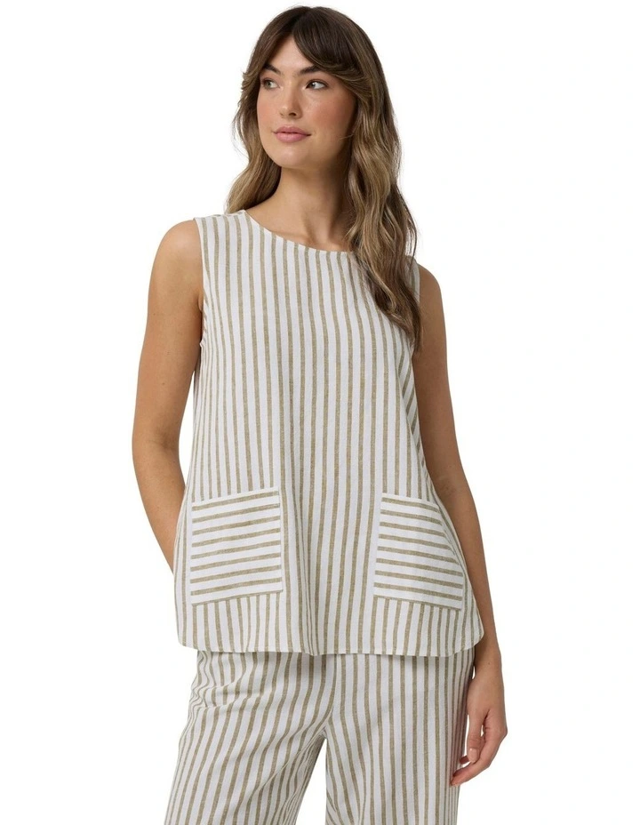 Stripe Linen Tank in Artichoke