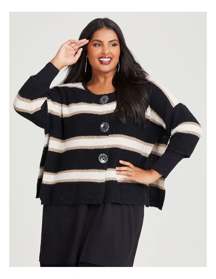 Stripe Lurex Jumper in Black/Gold/Beige