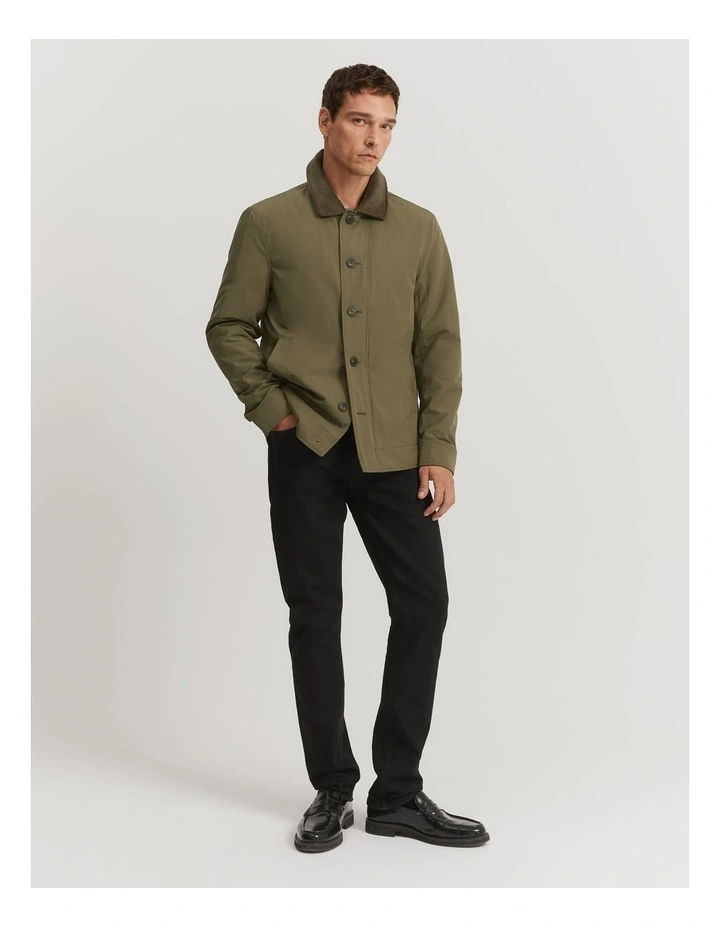 Cord Trim Wadded Jacket in Olive