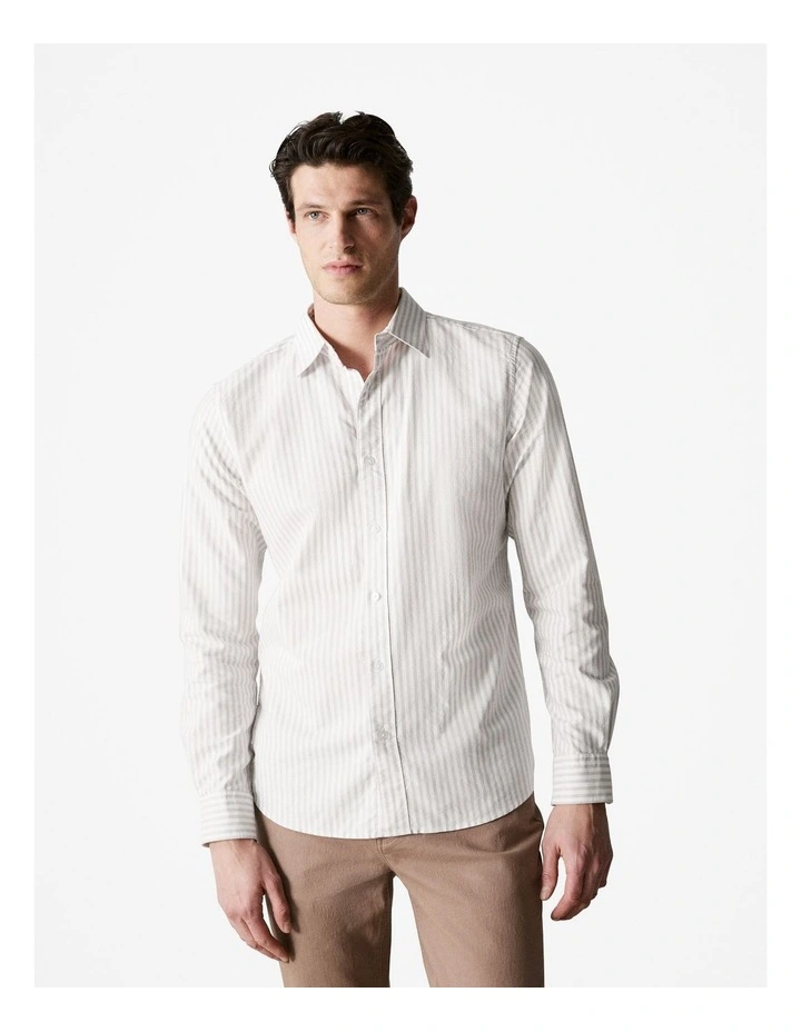 Regular Fit Cotton Staple Stripe Shirt in Birch