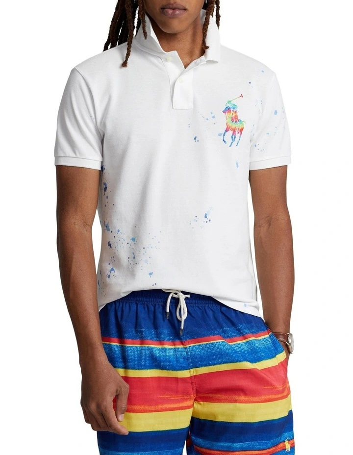 Custom Slim Fit Big Pony Mesh Polo Shirt in White