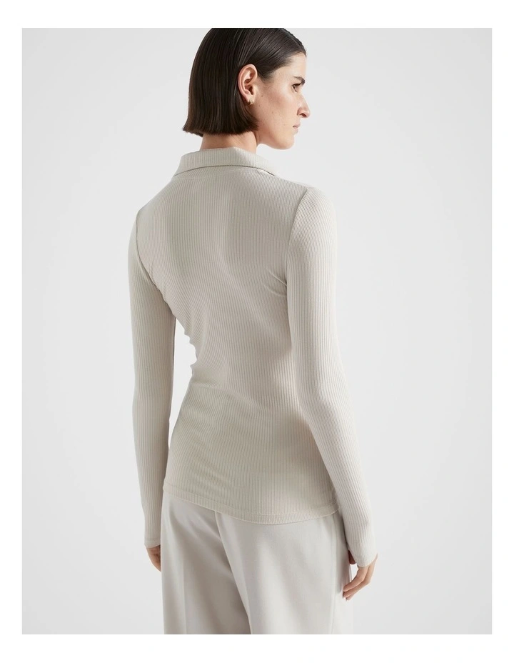 Core Rib Henley Top in Oat