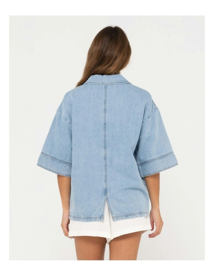 Hudson Short Sleeve Denim Shirt in Blue