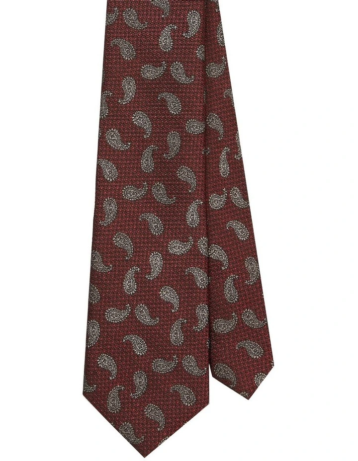 Grey Paisley Tie in Red
