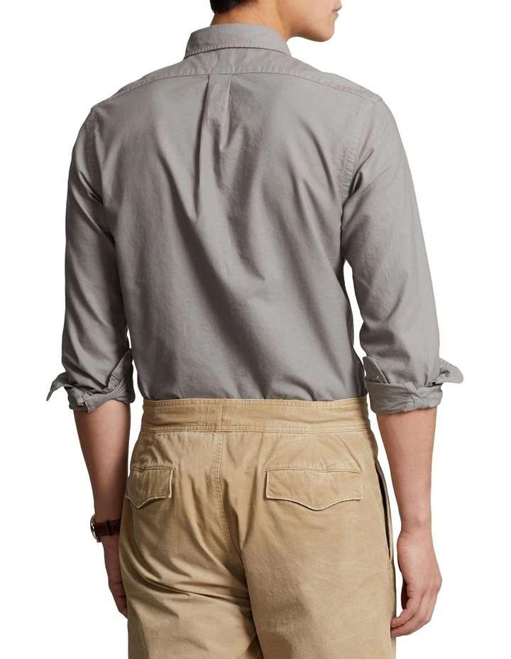 Slim Fit Garment Dyed Oxford Shirt in Grey