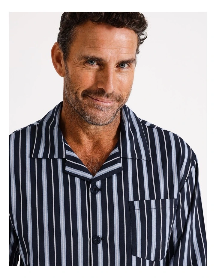Essentials Long Sleeve Poplin PJ Set Stripe in Light Blue