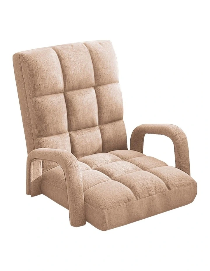 Foldable Adjustable Lounge Chair with Armrest in Khaki