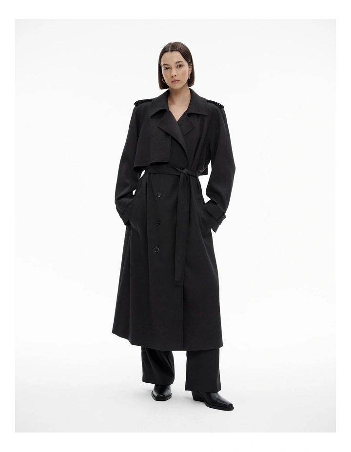 Draped Trench Coat in Black