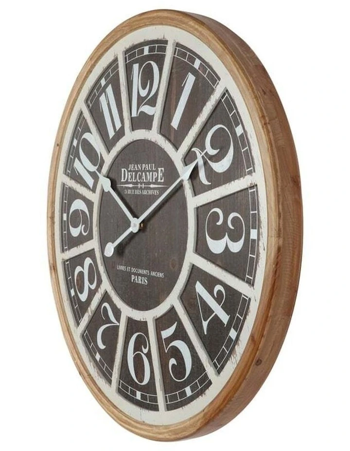 Round Distressed Grid Digital Wall Clock 68cm in Multi