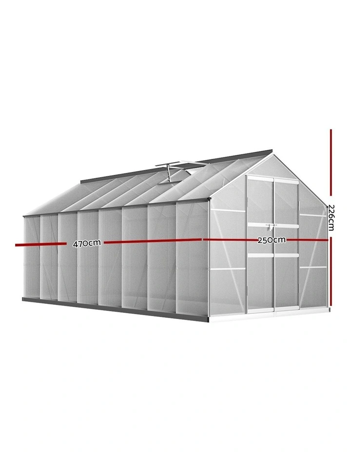 Aluminium Greenhouse Polycarbonate Shed 4.7x2.5M