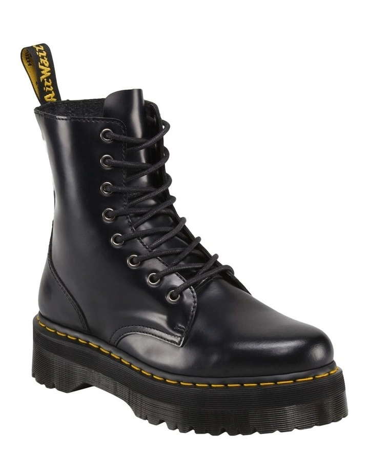 Jadon 8 Eye Polished Smooth Black Leather Platform Boot