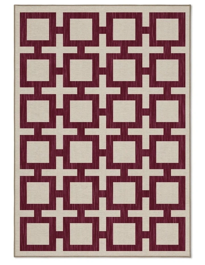 Block Washable Chenille Area Rug in Rouge