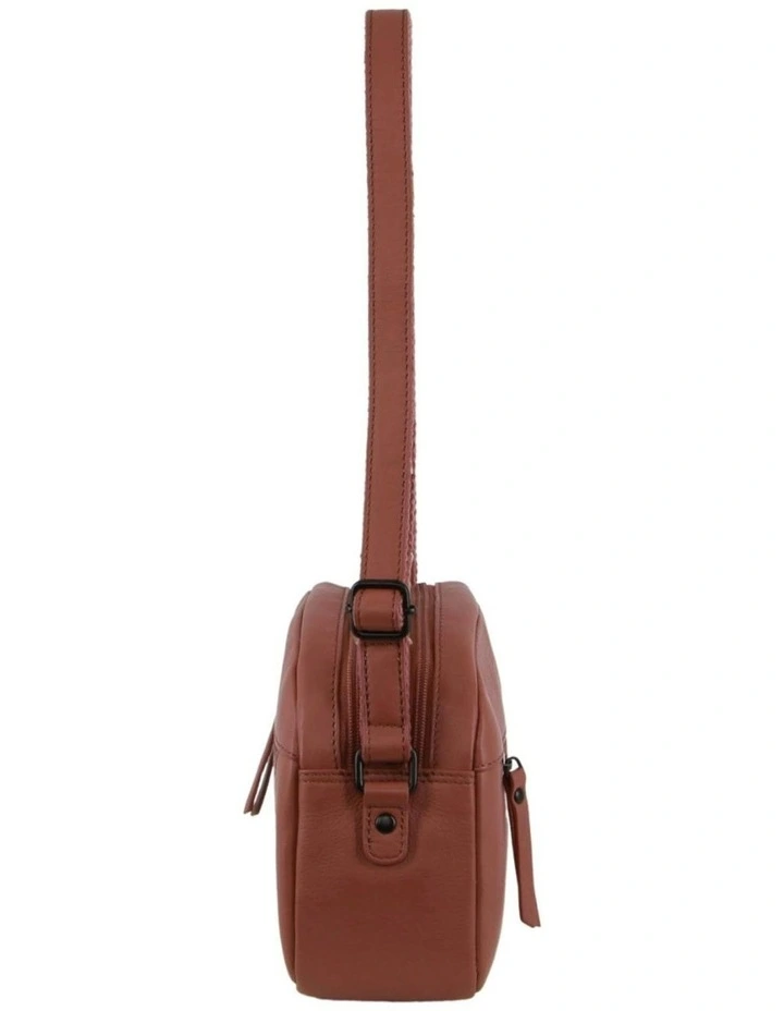 Leather Multi-Zip Cross-Body Bag in Rose