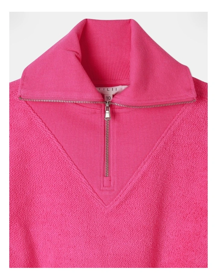 Cropped 1/4 Zip Reverse Terry Sweat Top in Pink