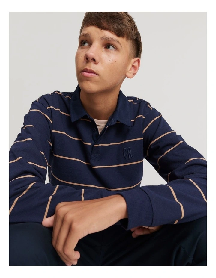 Block Stripe Long Sleeve Rugby T-shirt in Navy
