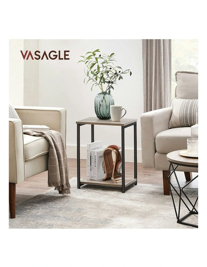 End Tables Set of 2 with Storage Shelf Steel Frame in Greige/Black