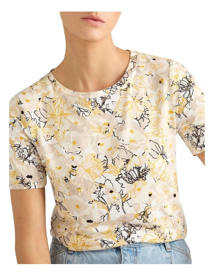 Saira Bamboo Tee in Ivory Multi
