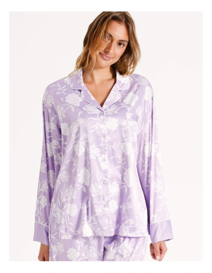 Luxe Satin Long Sleeve Pyjama Set in Lilac Floral