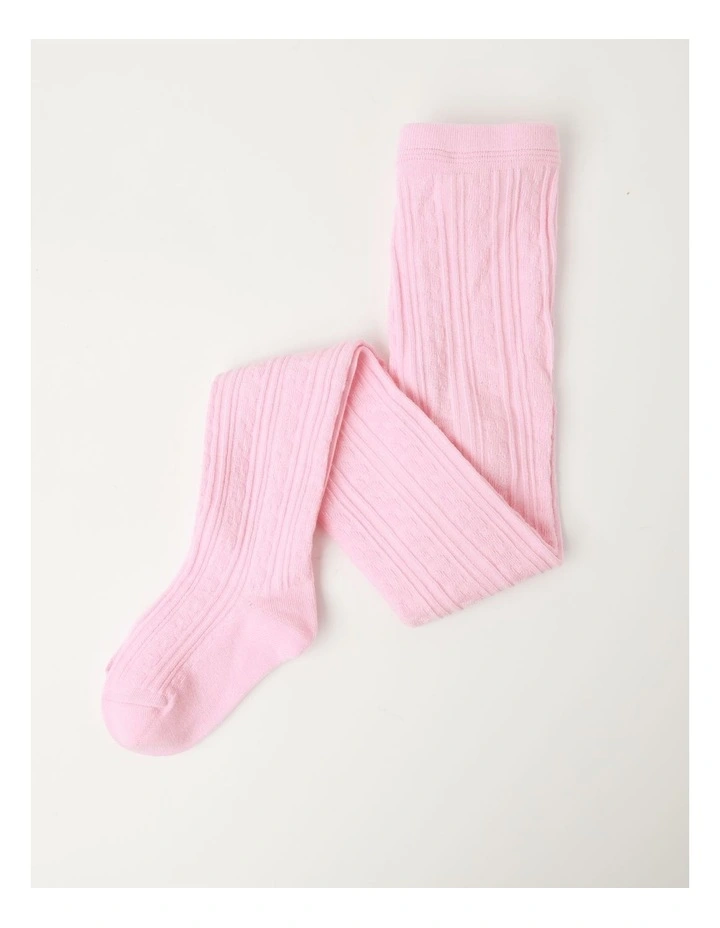 Cable Knit Tights (3-8 Years) in Light Pink