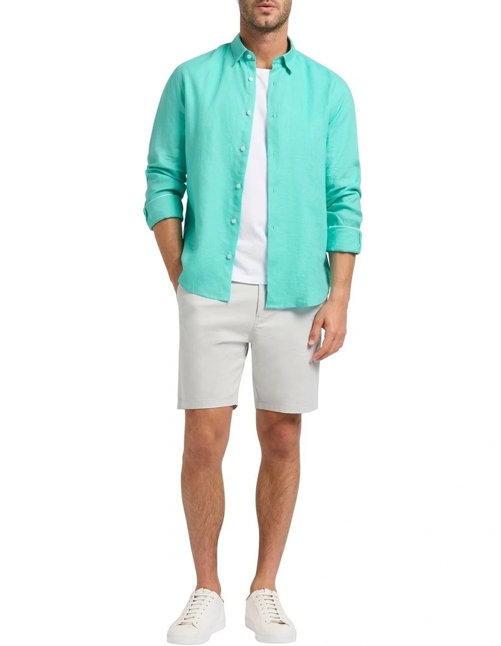 Felix Long Sleeve Linen Shirt in Turquoise