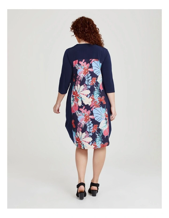 Spliced Floral Luna Dress in Dark Indigo Print