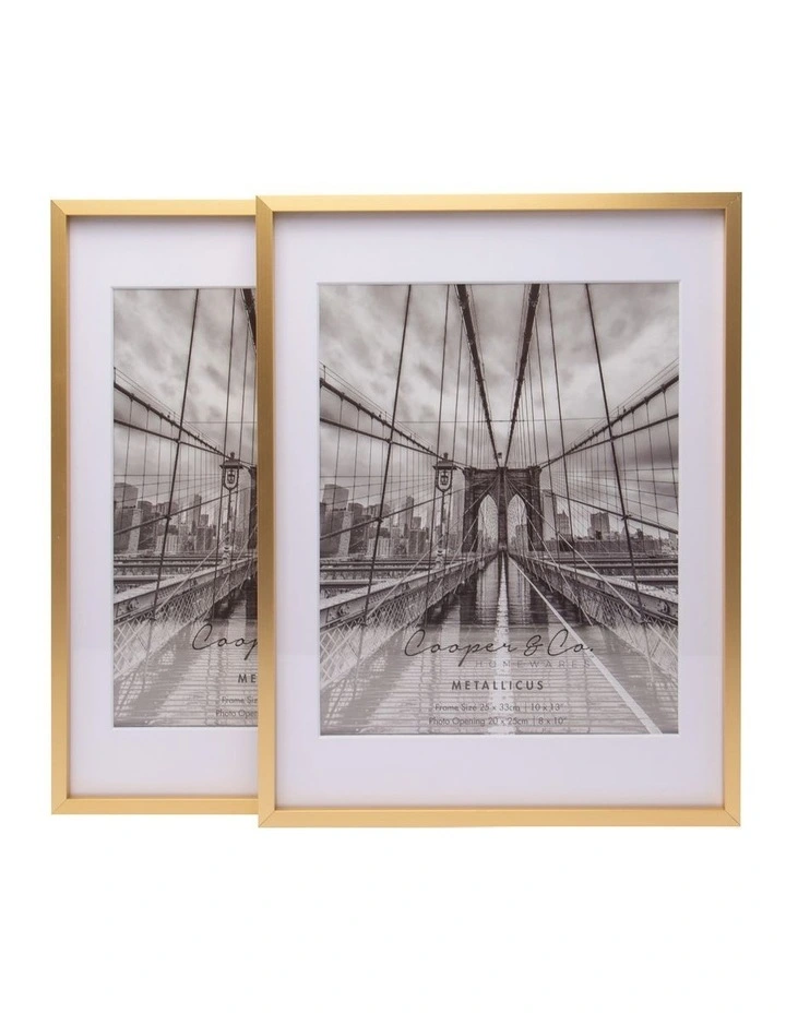 Premium Metallicus Metal Photo Frames 10x13 Matt to 8x10 Set Of 2 in Gold