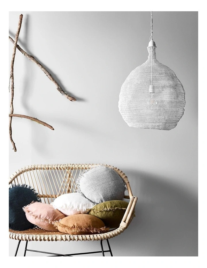 Vintage Linen Fringe 45cm Round Cushion in Smoke