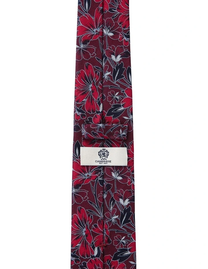 Double Floral Silk Tie in Wine
