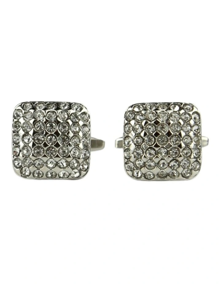 Diamante Pave Cufflink in Silver