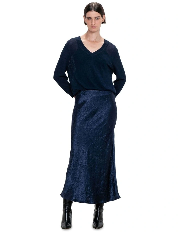 Sheer Crepe V-Neck Knit in Ink