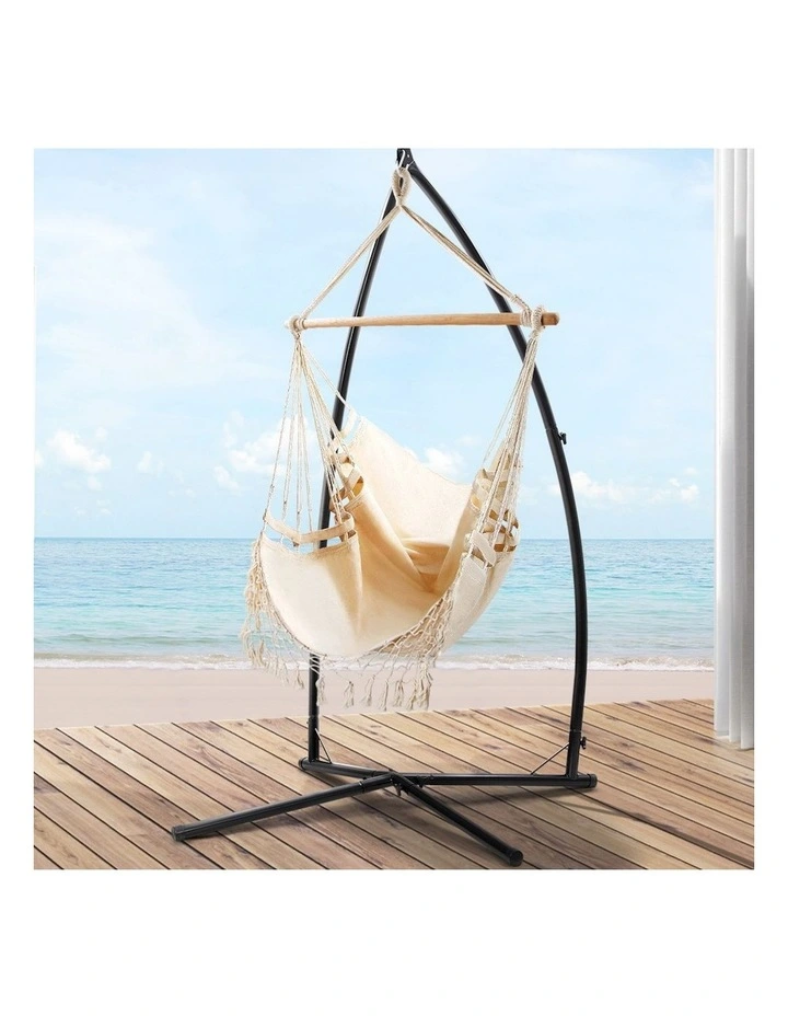Hanging Outdoor Hammock Chair with Steel Stand in Cream