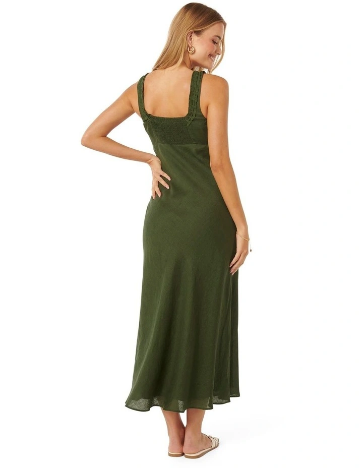 Etta Bow Tie Midi Dress in Green