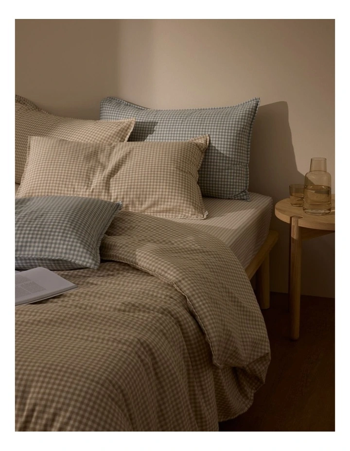 Noni Gingham Queen Quilt Cover in Fawn