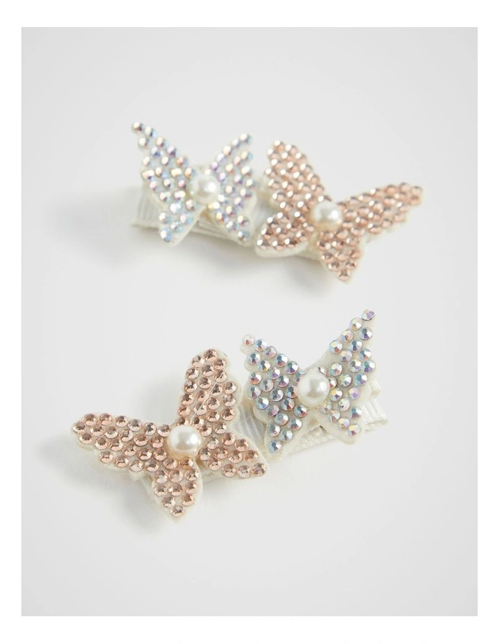 Butterfly Diamante Duck Clip Duo in Multi