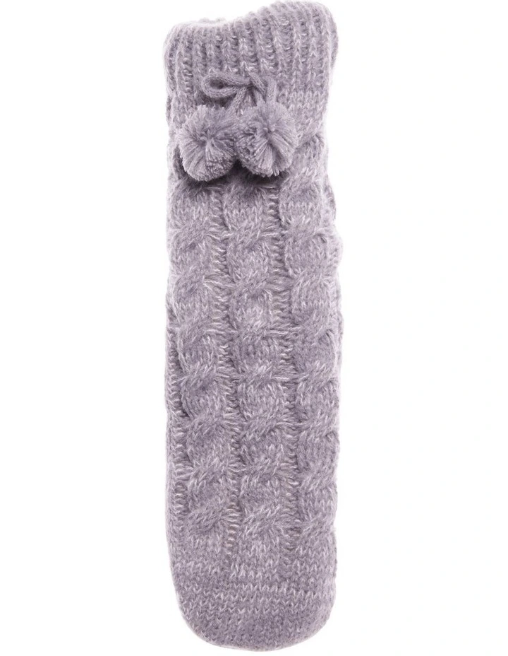 Sherpa Lined Cable Knit Home Socks 1 Pair in Pearl Stone
