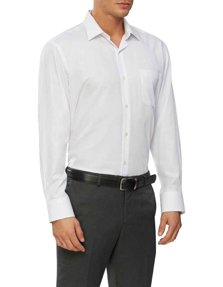 Wash N Wear Textured Long Sleeve Business Shirt in White