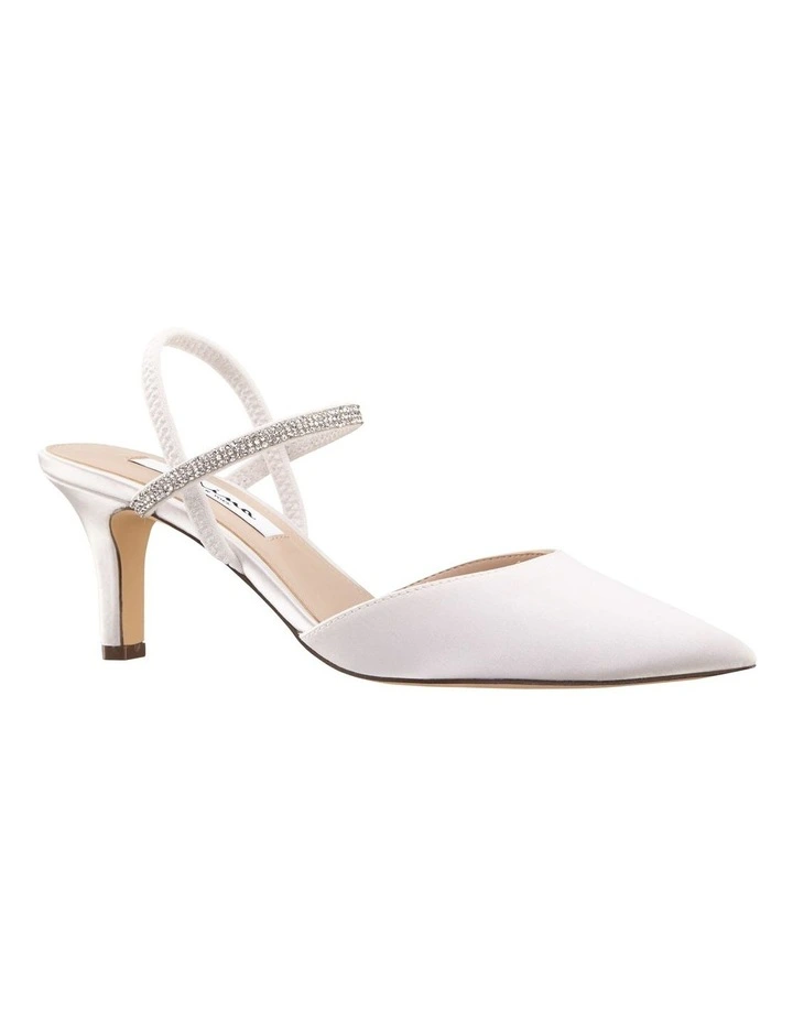 Billie Heeled Shoes in Ivory Crystal Satin