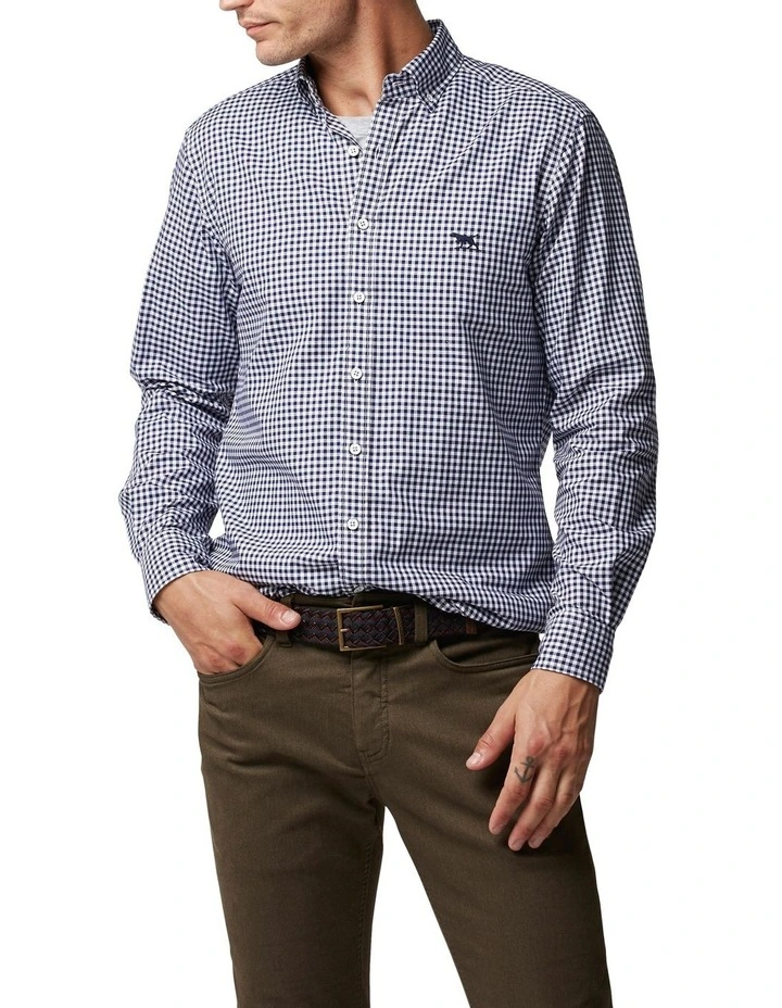 Superfine Gunn Check Oxford Sports Fit Shirt in Snow