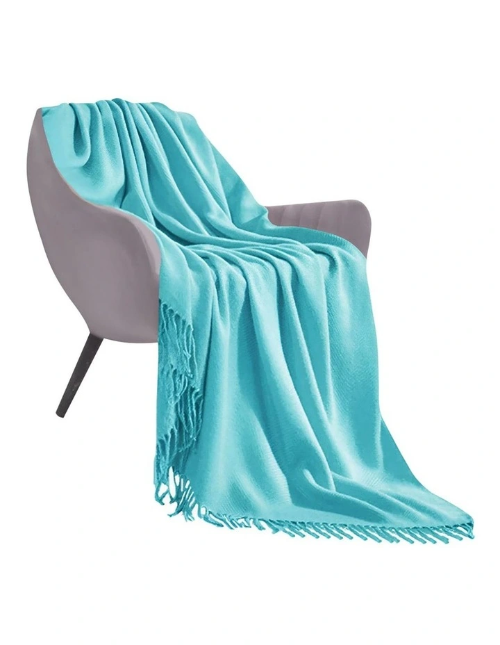Acrylic Solid Knitted Throw Blanket in Teal