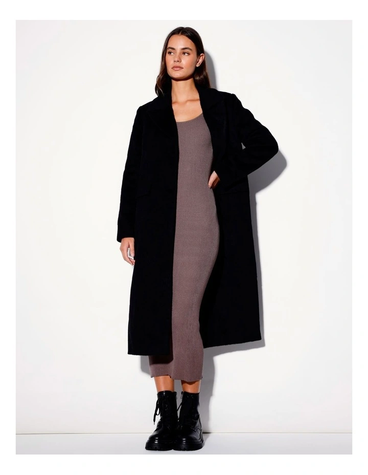 Longline Brushed Coat in Black