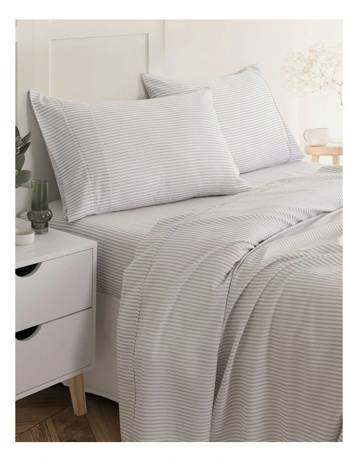 Luxury Striped Linen Blend Queen Sheet Set in Grey