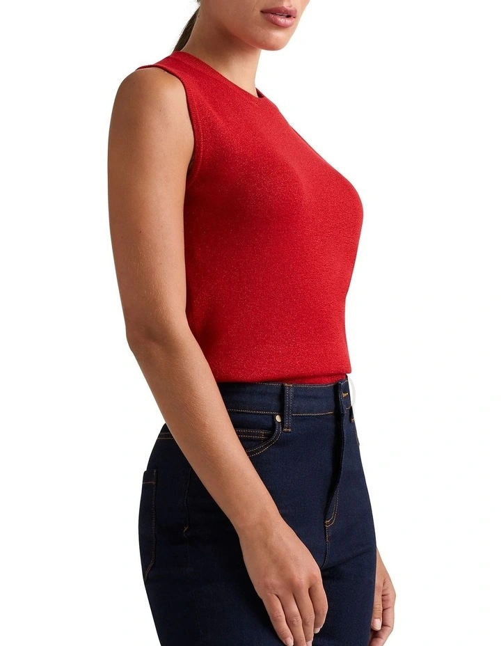 Gail Shimmer Knit Tank in Red Sparkle