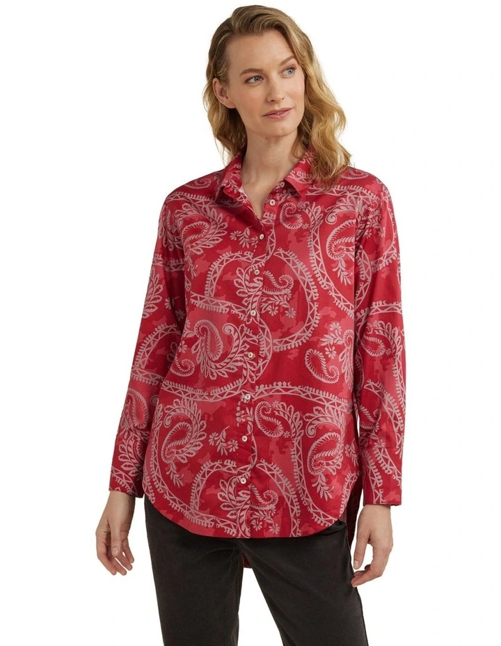 Flowing Paisley Print Shirt in Rhubarb
