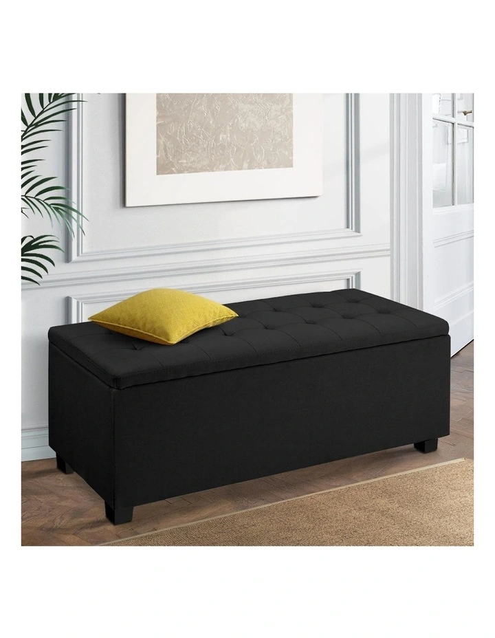 Storage Linen Ottoman Blanket Box 97cm in Black