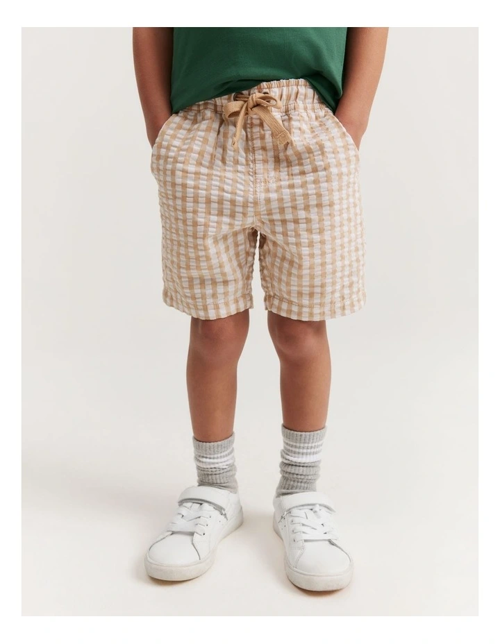 Organically Grown Cotton Blend Gingham Short in Natural