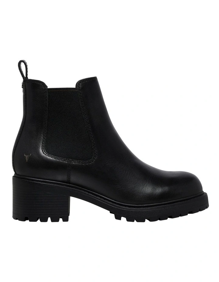 Thrills Black Leather Heeled Chelsea Boot